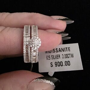 3.00CT VVS D Moissanite Bridal Ring Set | 925 Sterling Silver | Rhod Plated |sz8